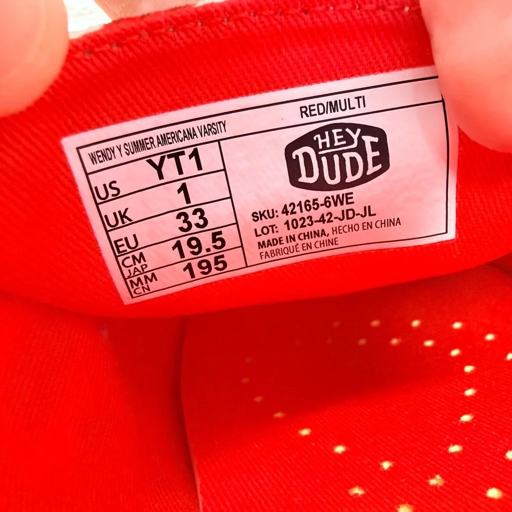 Hey Dude Wendy Youth YT1 Summer Americana Varsity Red Multi Shoes 42165-6WE NEW